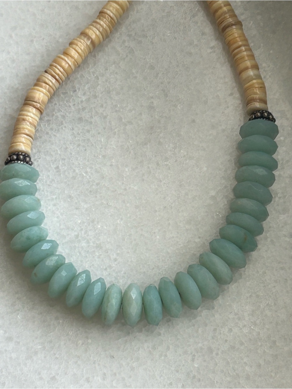 Vintage Sterling Silver Heishi Shell and Amazonite Necklace - Picture 8 of 16